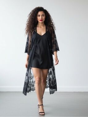 Maurices Deep Blue Lace Floral Embroidered Kimono Cardigan Duster Plus Size 3X
